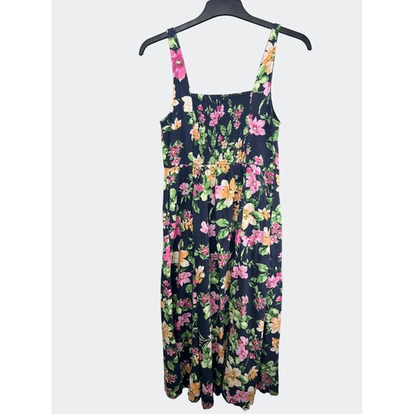 Old Navy Womens Navy Blue Floral Fit & Flare Linen Blend Midi Dress Size Medium - Picture 3 of 14